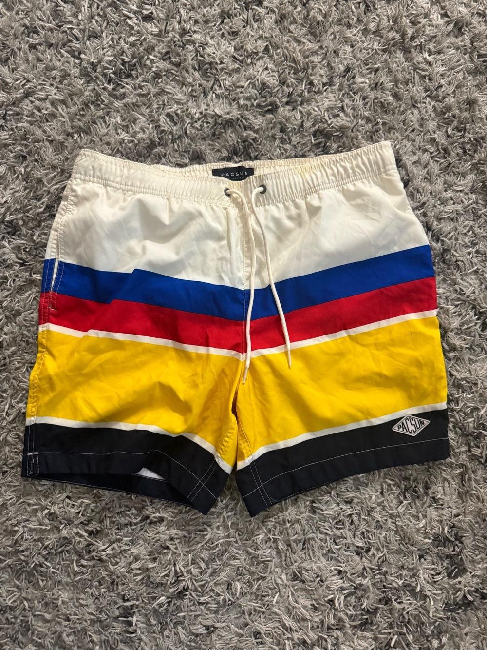 PacSun Men’s White, Blue, Red & Yellow Colorblock Swim Shorts